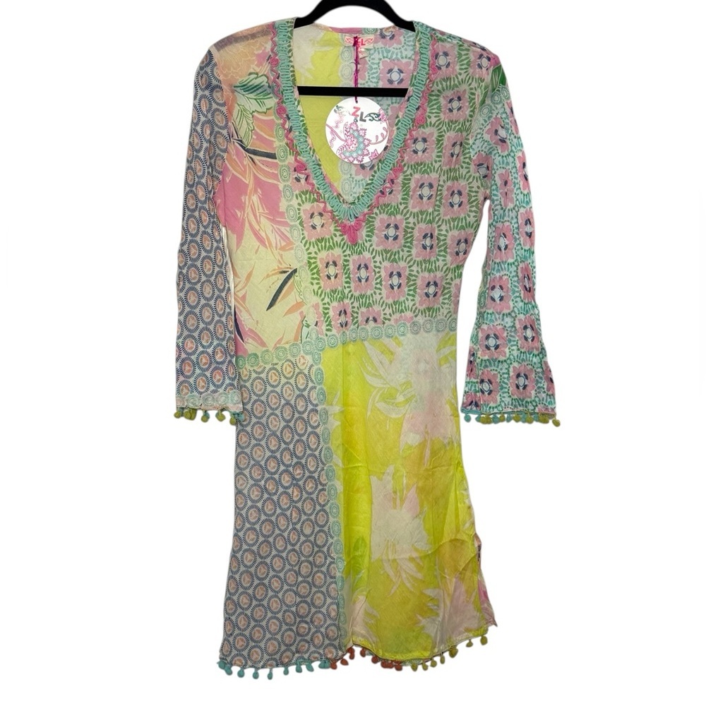 Z&L Europe Dress Size Large Multicolor Boho Floral Beach Tunic Cover‎ Up NWT